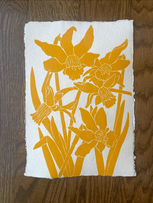Daffodil Linocut - 8x12 inch